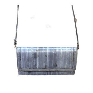 Vintage Eel Skin Leather Blue Gray Handbag Clutch Shoulder Bag Purse Pocketbook